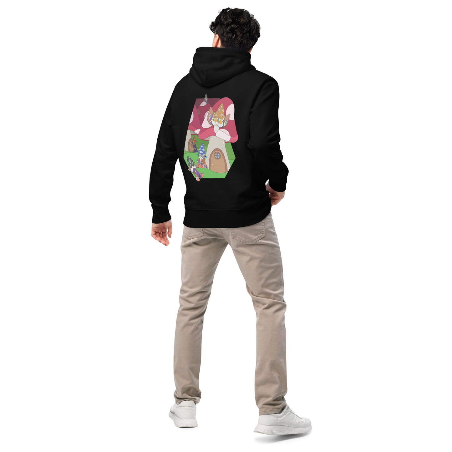 'Red mushroom forest' unisex hoodie (front and back illustration)