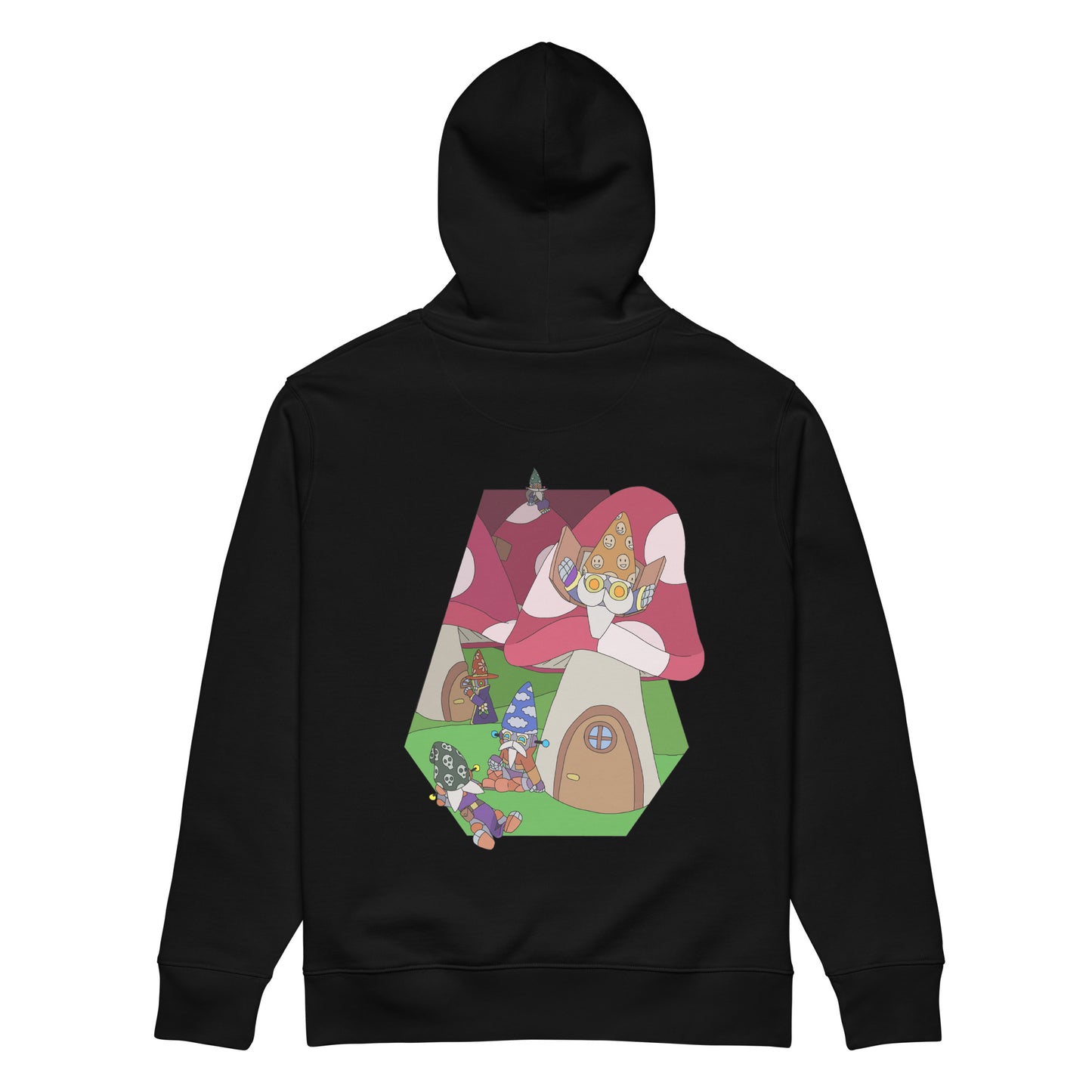 'Red mushroom forest' unisex hoodie (front and back illustration)