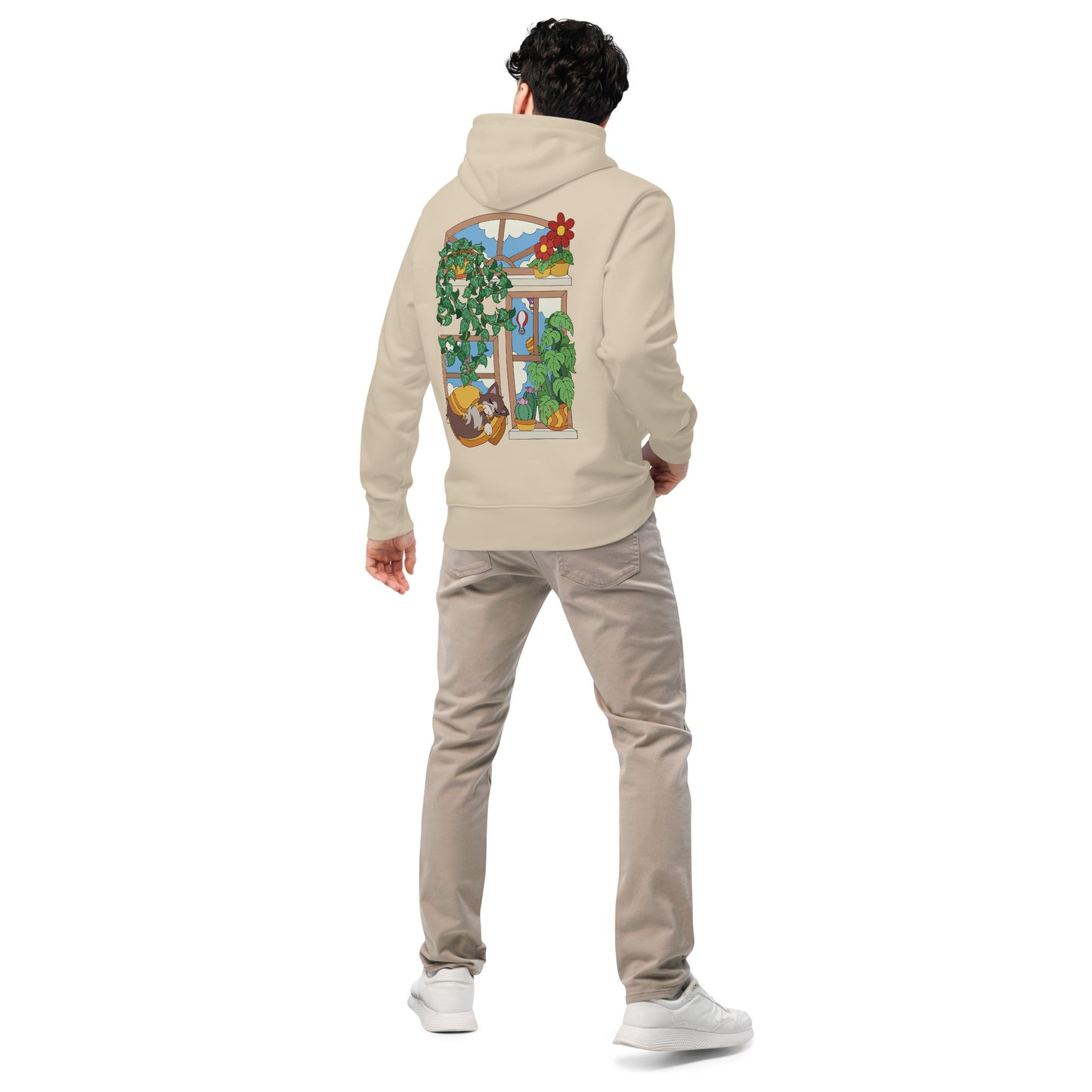 'Cat in the window' unisex hoodie (front and back illustration)