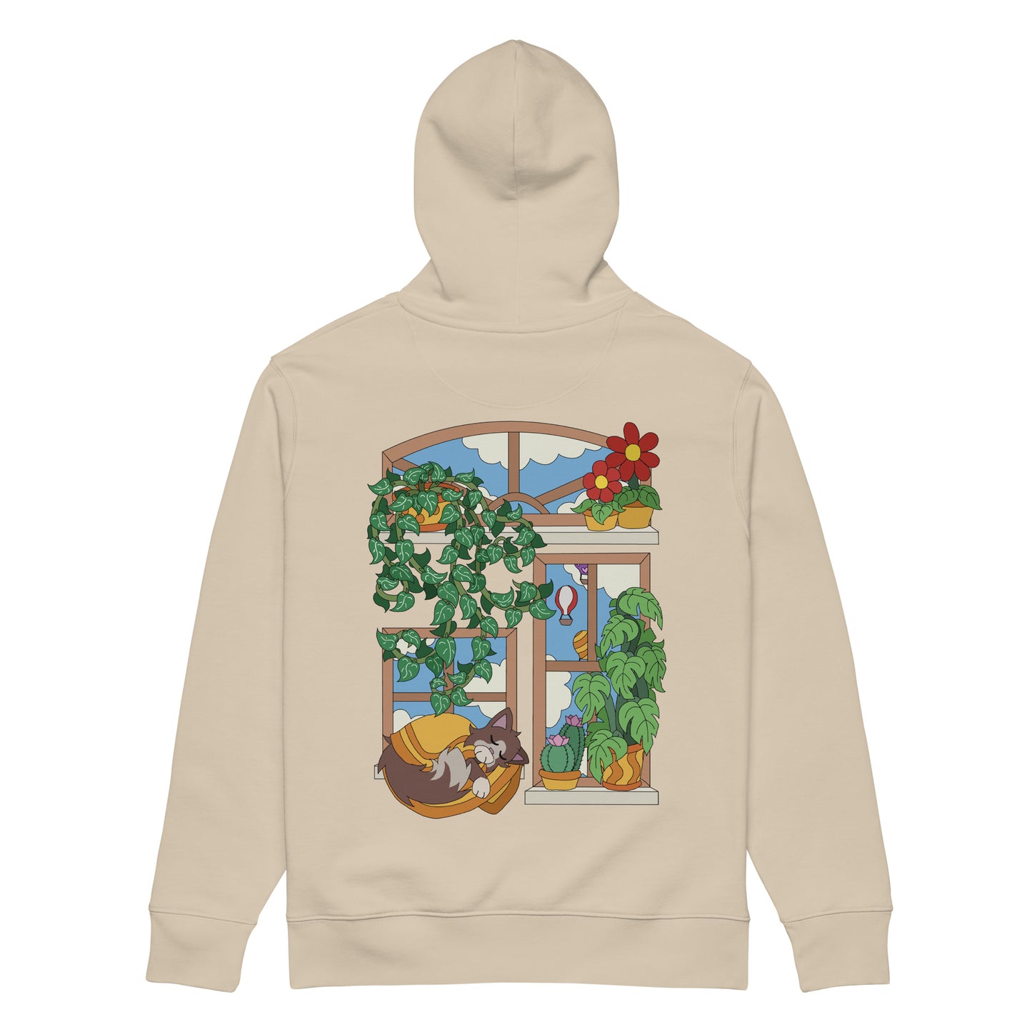 'Cat in the window' unisex hoodie (front and back illustration)