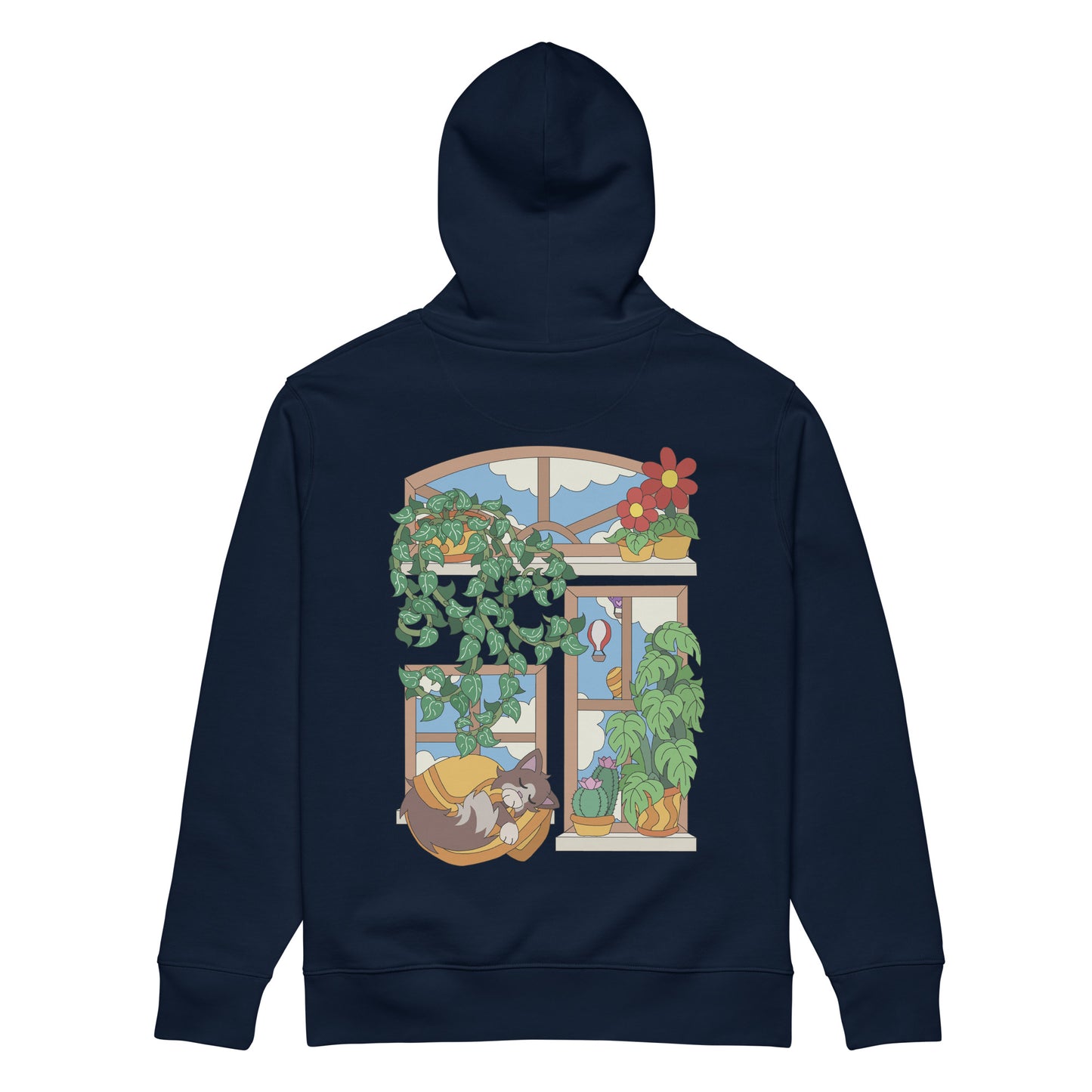 'Cat in the window' unisex hoodie (front and back illustration)