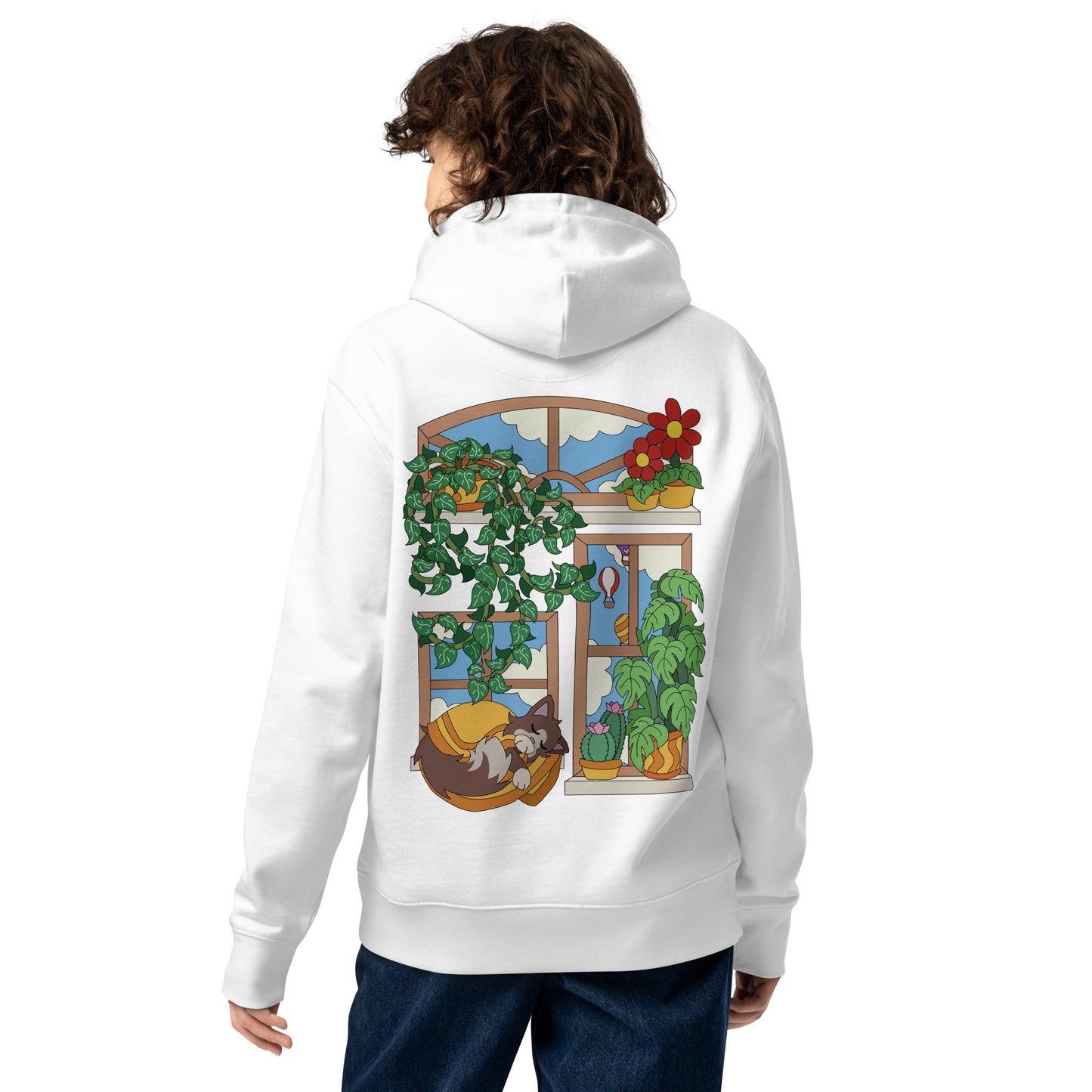 'Cat in the window' unisex hoodie (front and back illustration)