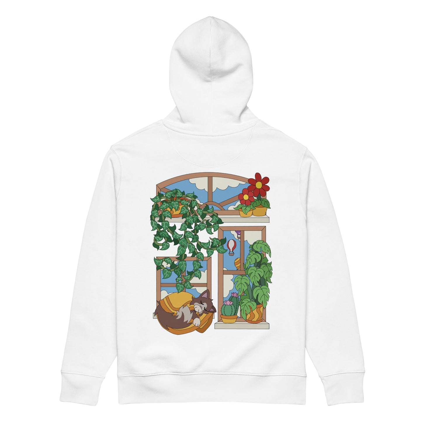 'Cat in the window' unisex hoodie (front and back illustration)