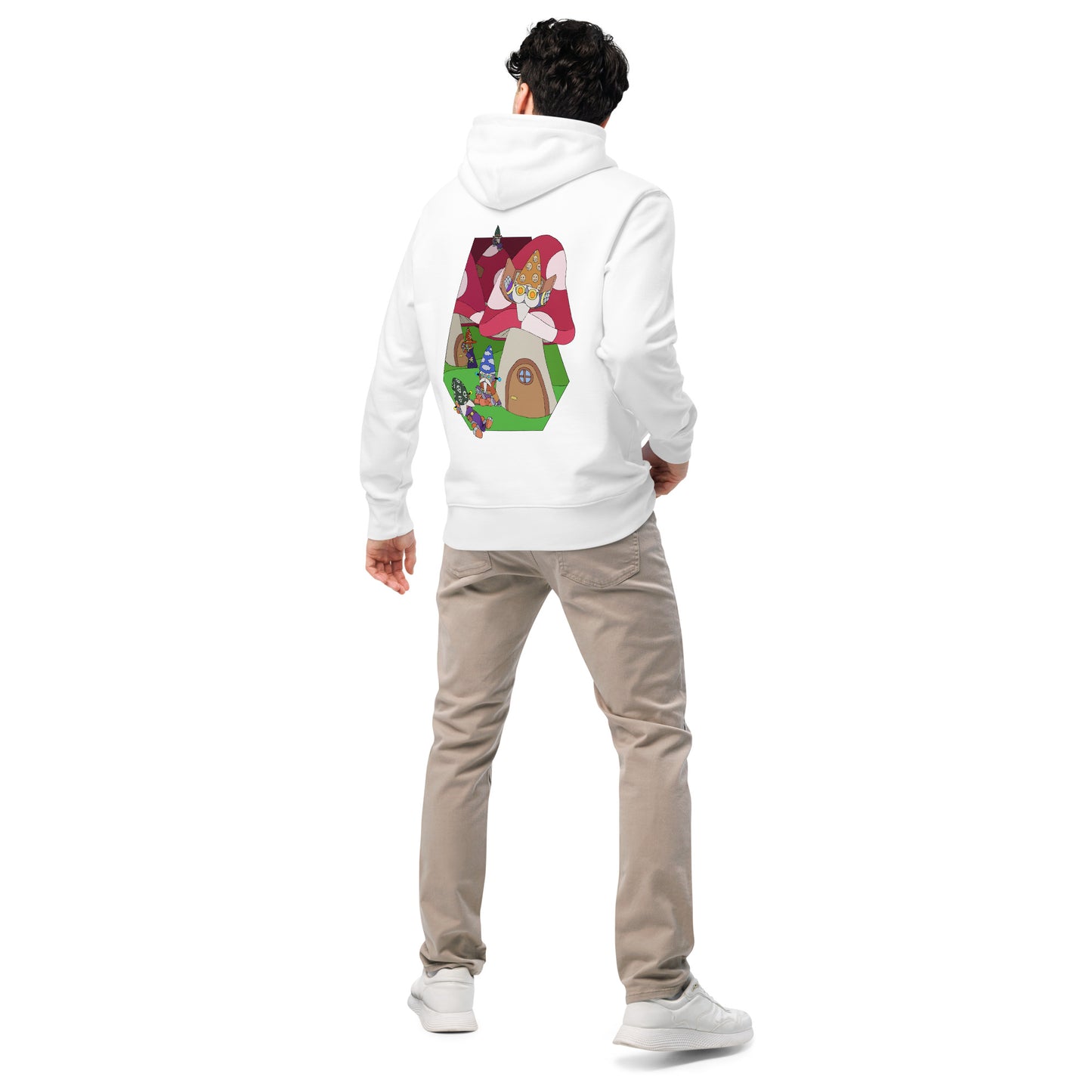 'Red mushroom forest' unisex hoodie (front and back illustration)