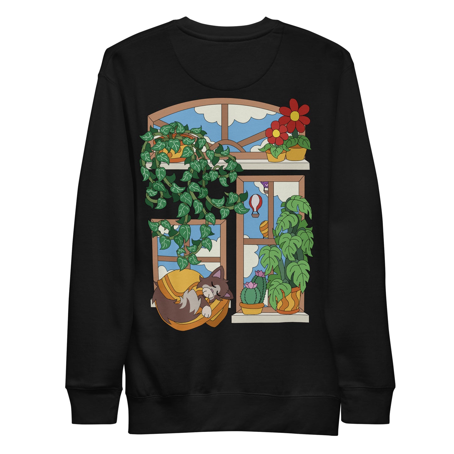 'Cat in the window' unisex sweatshirt (front and back illustration)