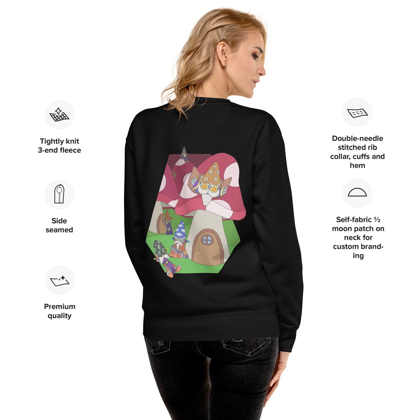 'Red mushroom forest' unisex sweatshirt (front and back illustration)