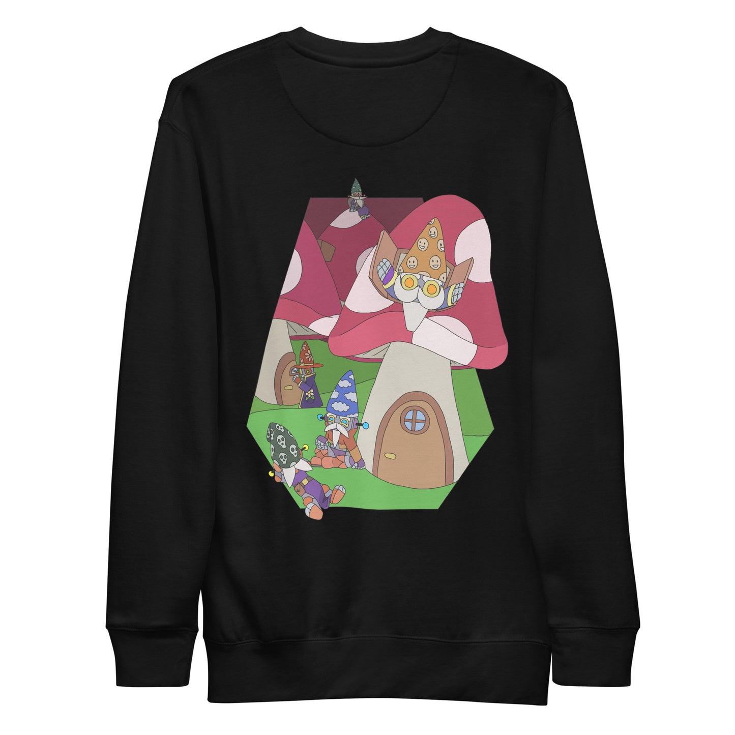 'Red mushroom forest' unisex sweatshirt (front and back illustration)