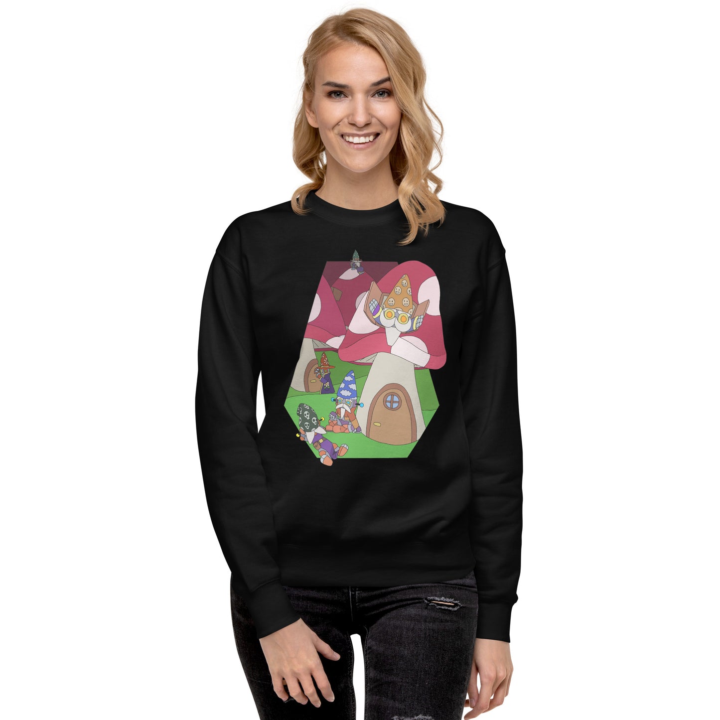 'Red mushroom forest' unisex sweatshirt (front illustration)