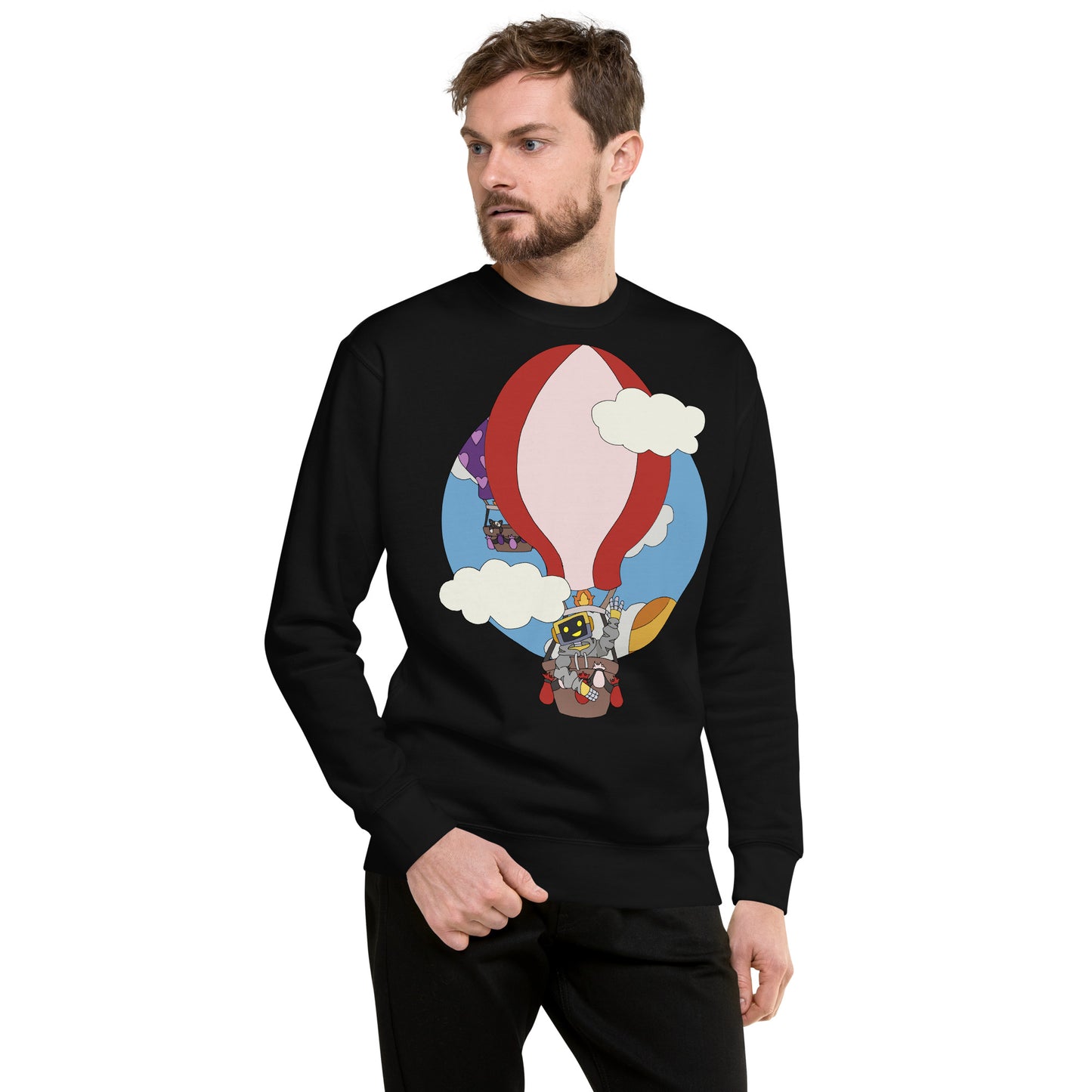 'Robot hot-air balloon' unisex sweatshirt (front illustration)