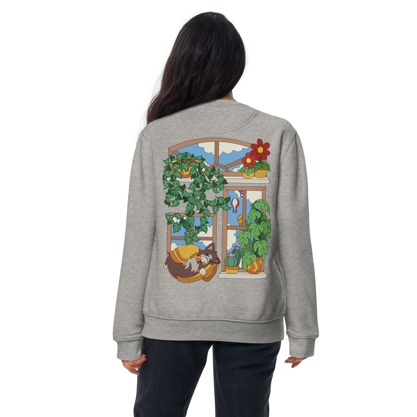 'Cat in the window' unisex sweatshirt (front and back illustration)