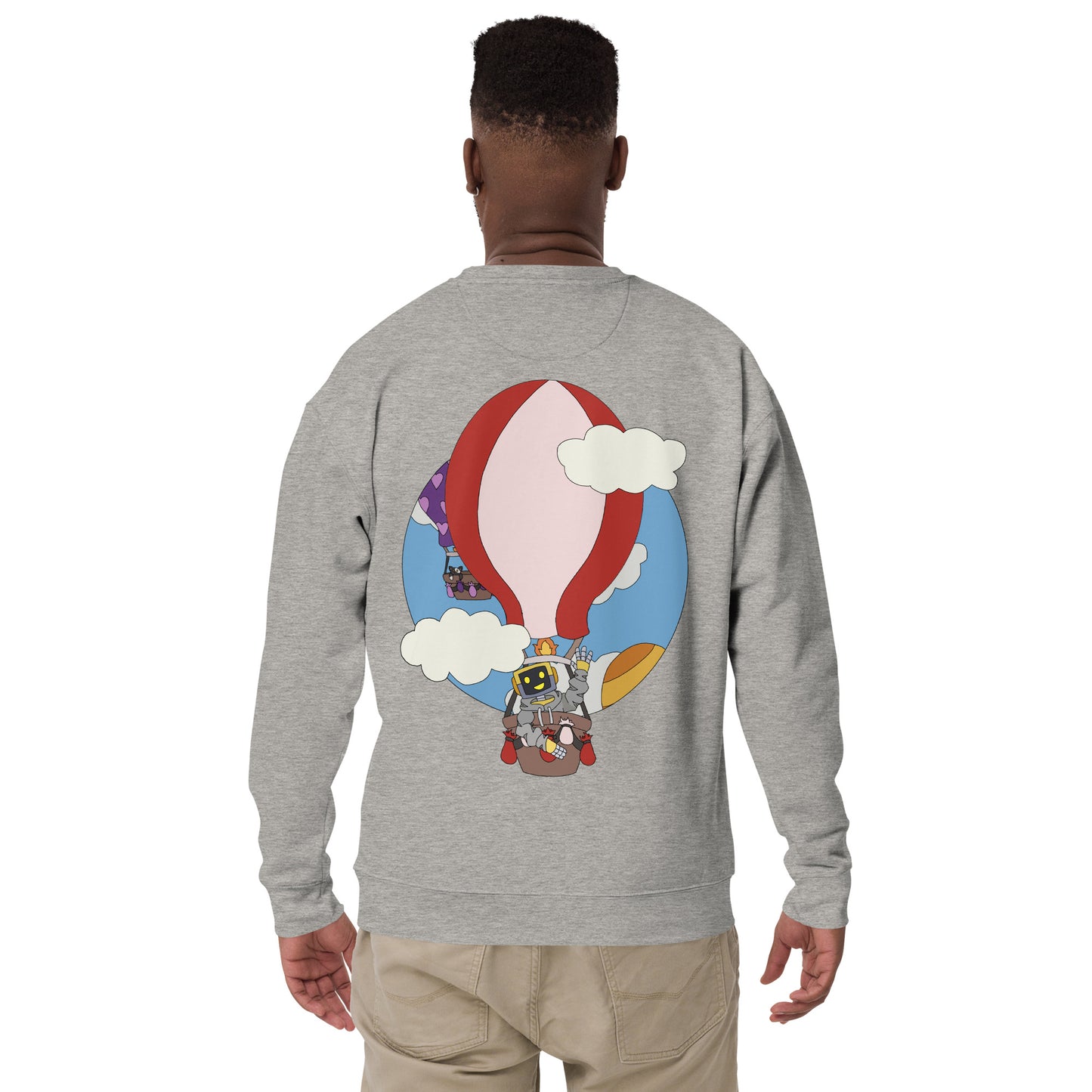 'Robot hot-air balloon' unisex sweatshirt (front and back illustration)