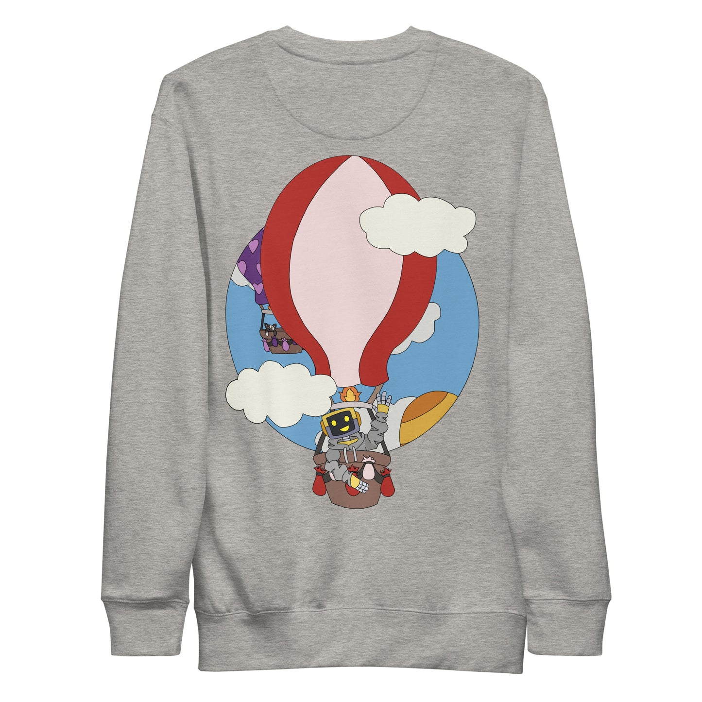 'Robot hot-air balloon' unisex sweatshirt (front and back illustration)