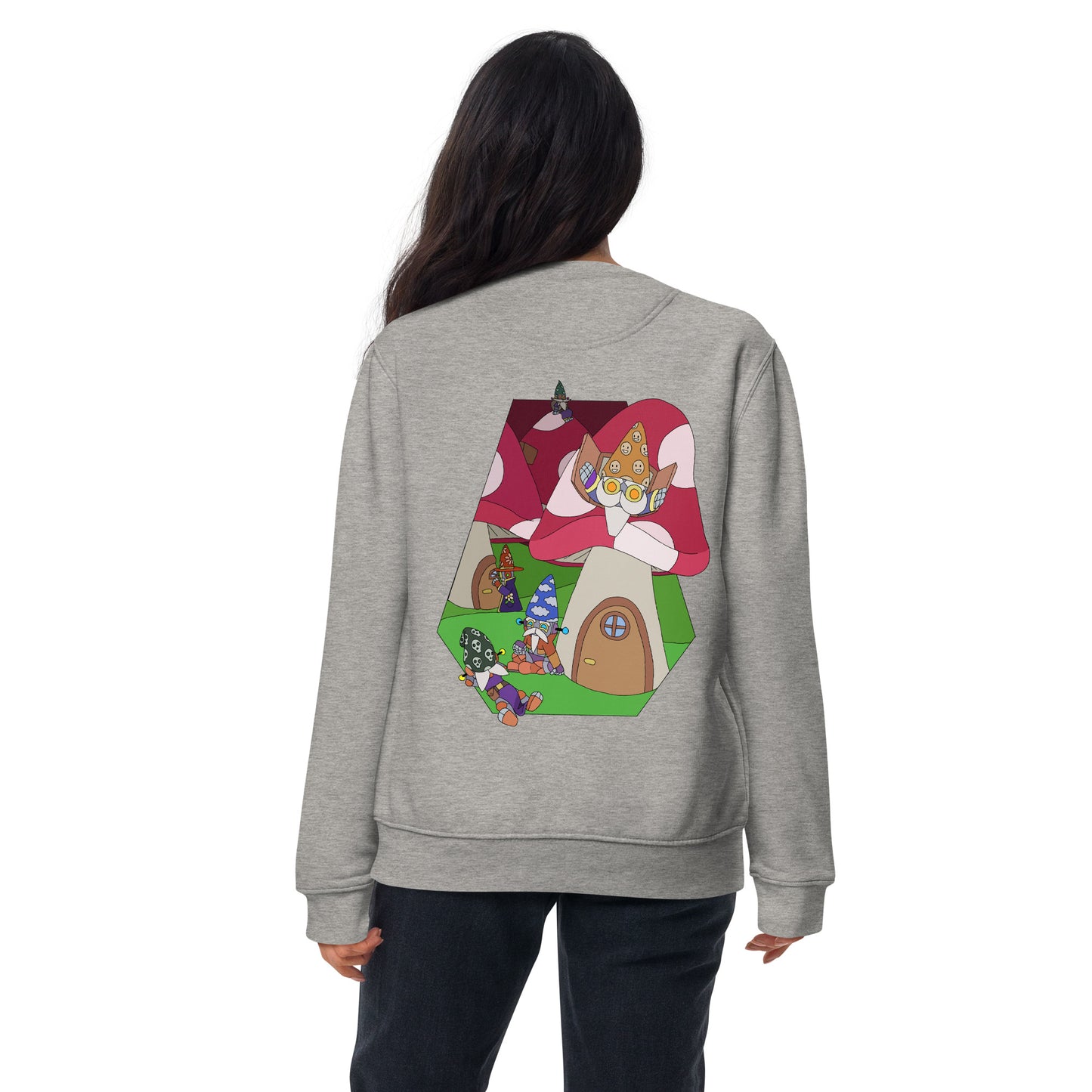 'Red mushroom forest' unisex sweatshirt (front and back illustration)