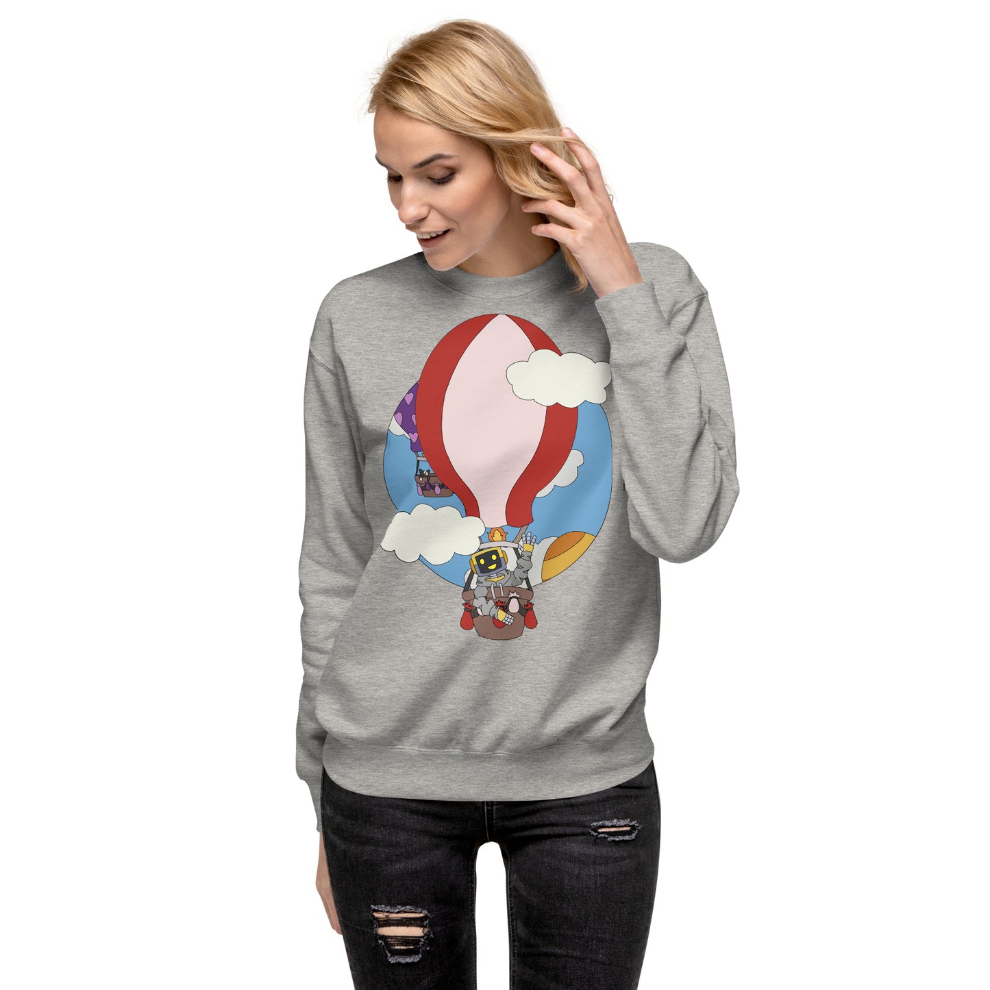 'Robot hot-air balloon' unisex sweatshirt (front illustration)