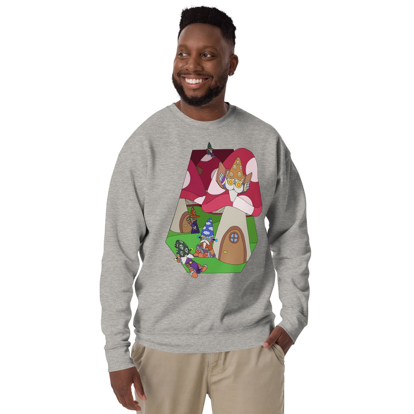 'Red mushroom forest' unisex sweatshirt (front illustration)