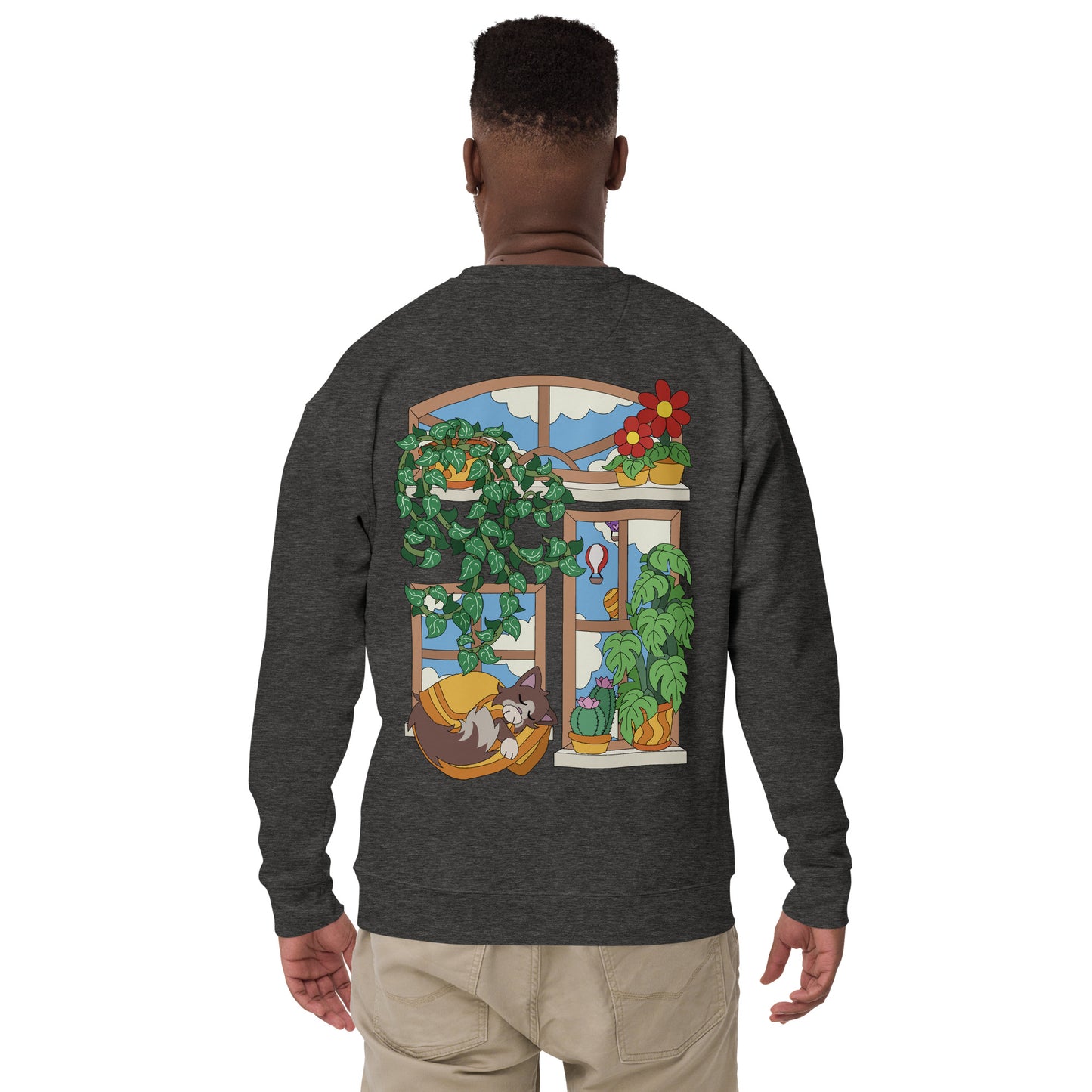 'Cat in the window' unisex sweatshirt (front and back illustration)