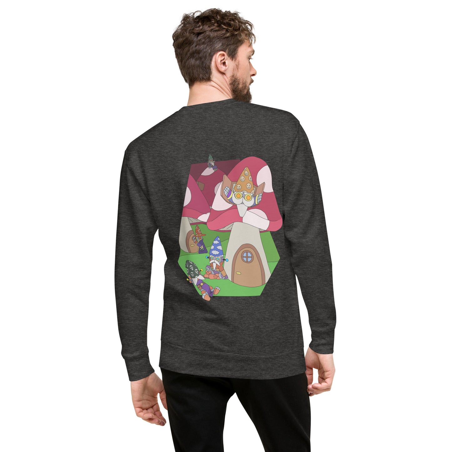 'Red mushroom forest' unisex sweatshirt (front and back illustration)