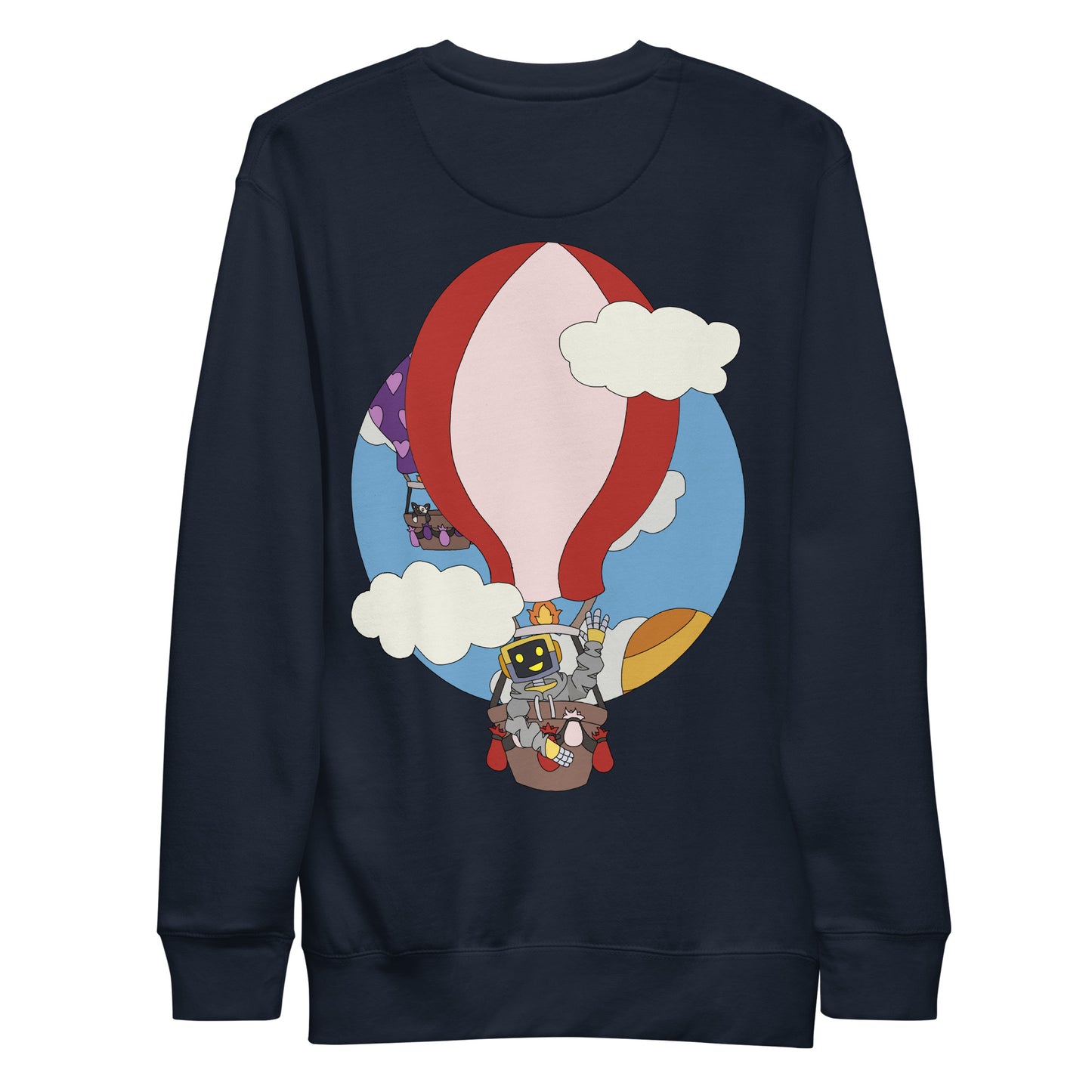 'Robot hot-air balloon' unisex sweatshirt (front and back illustration)