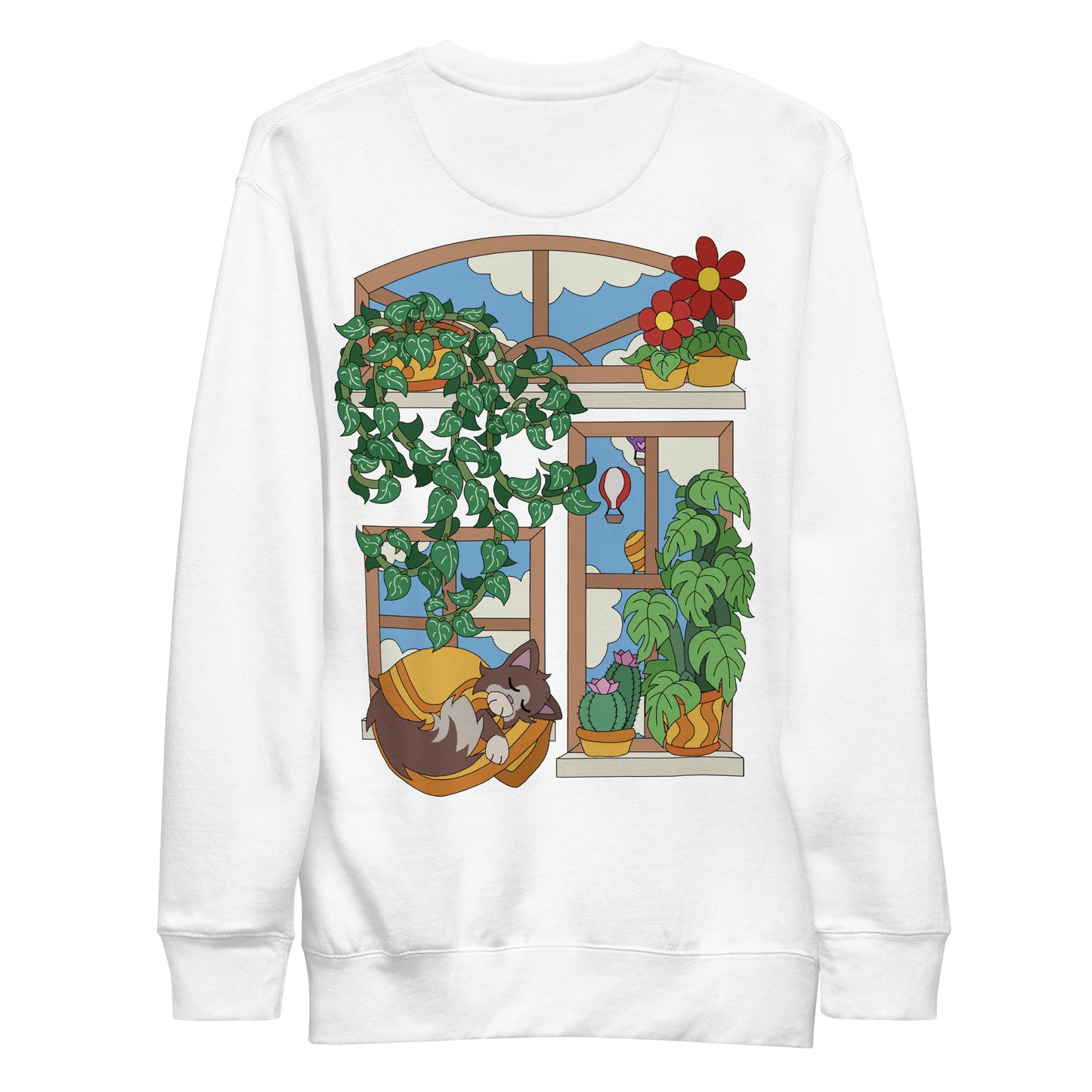 'Cat in the window' unisex sweatshirt (front and back illustration)