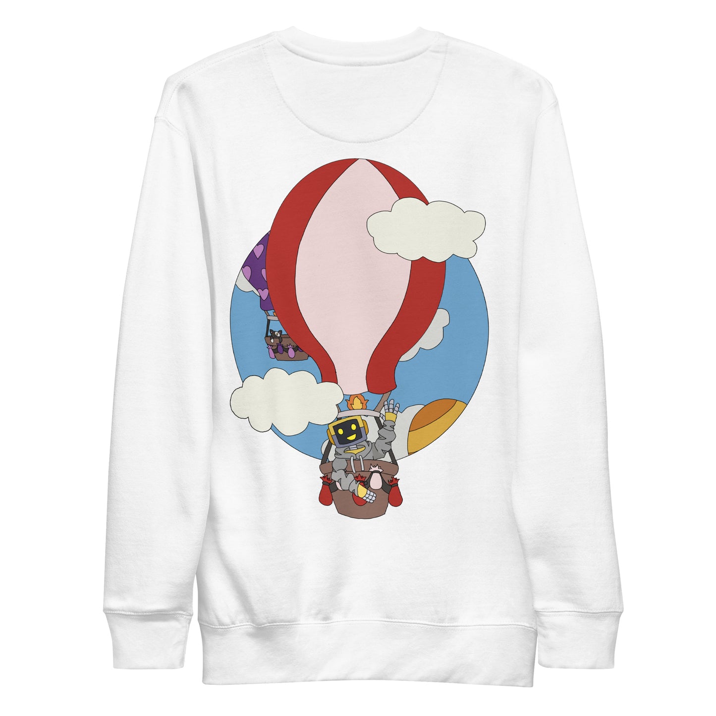 'Robot hot-air balloon' unisex sweatshirt (front and back illustration)