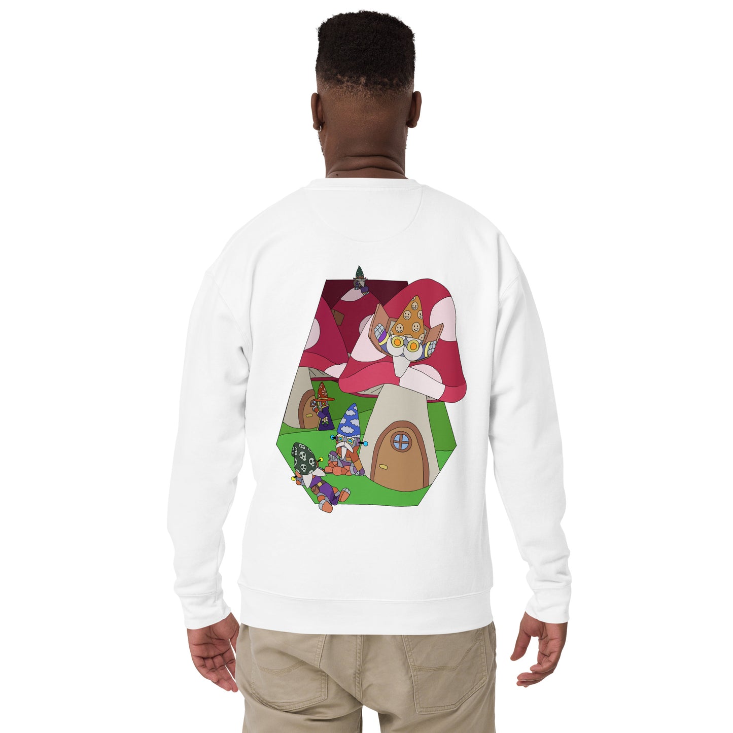 'Red mushroom forest' unisex sweatshirt (front and back illustration)