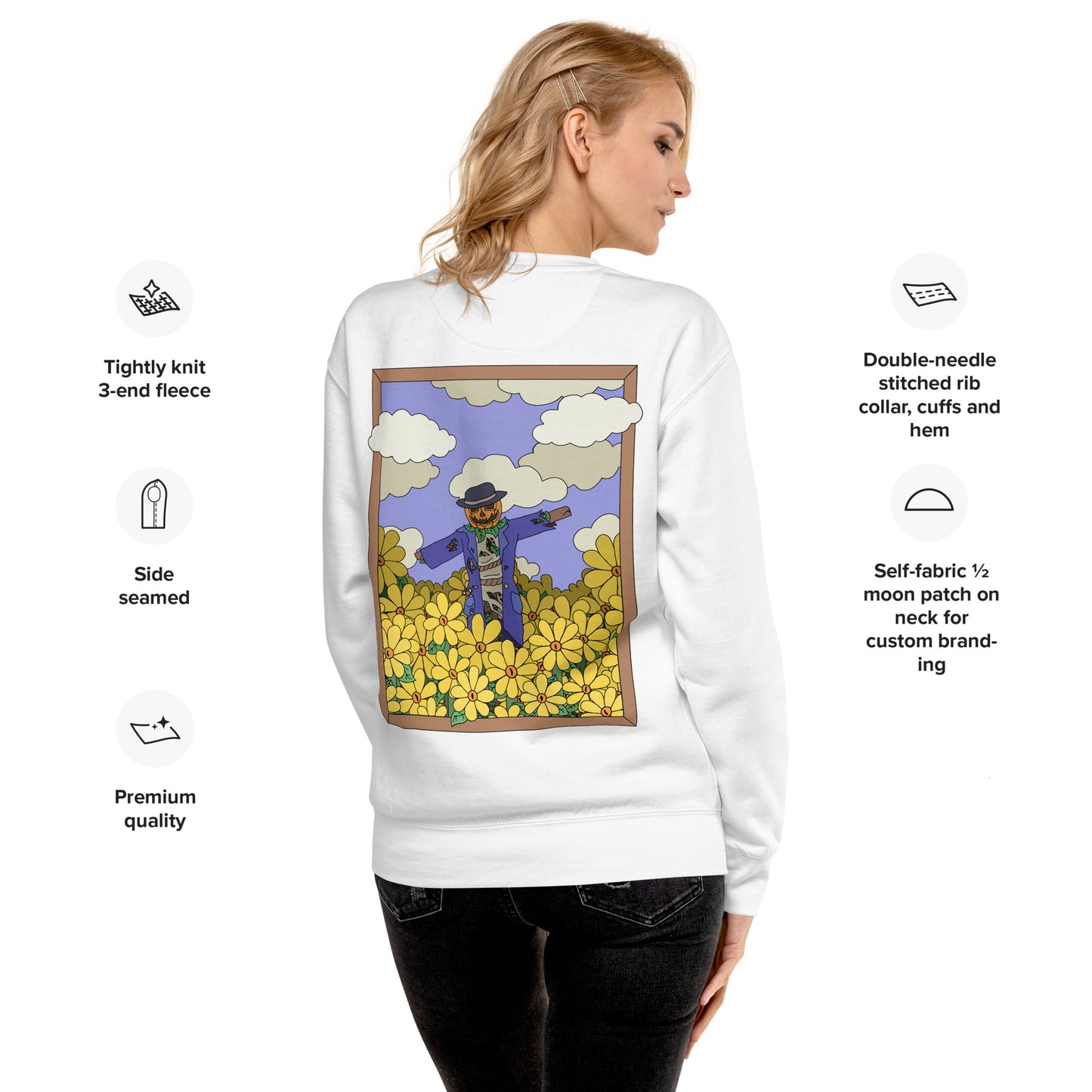 'The fields have eyes' unisex sweatshirt (front and back illustration)