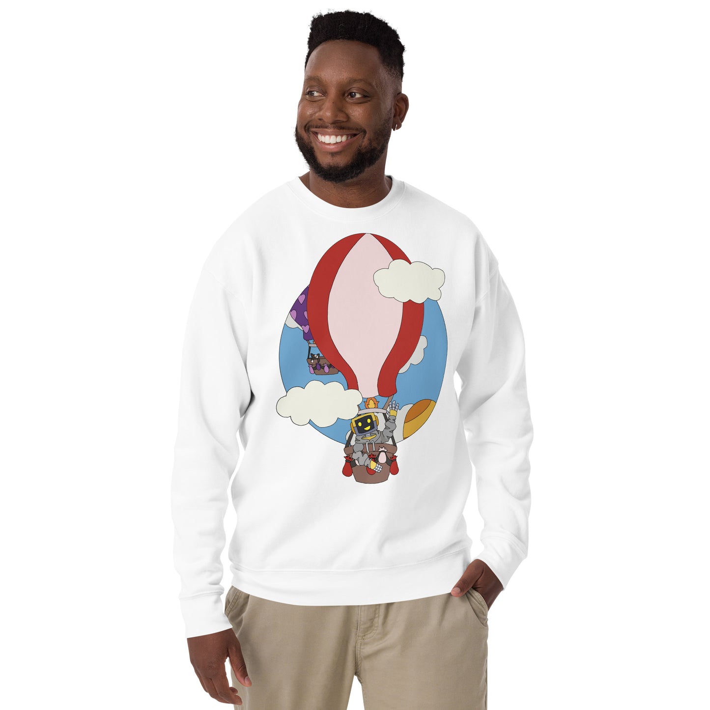 'Robot hot-air balloon' unisex sweatshirt (front illustration)