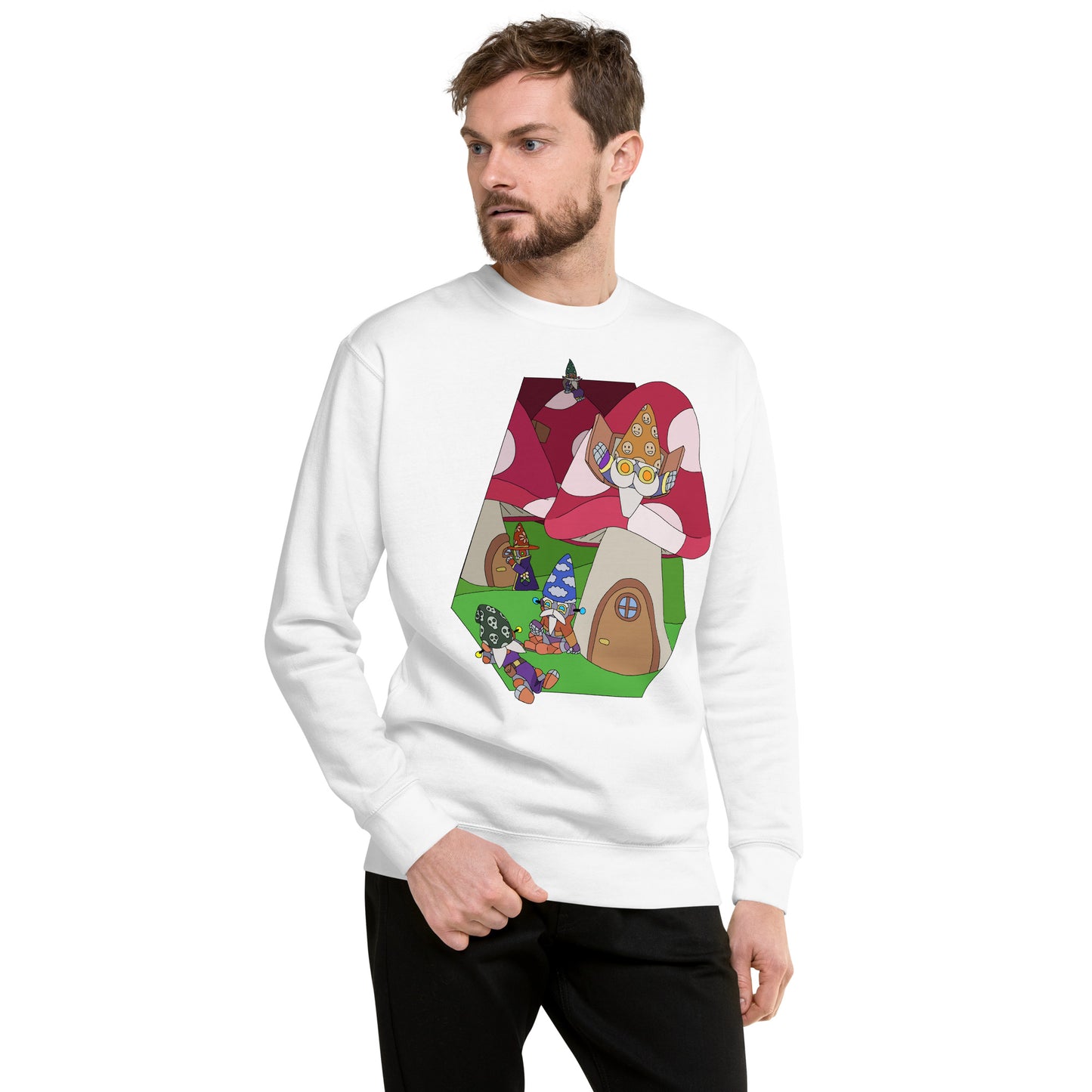 'Red mushroom forest' unisex sweatshirt (front illustration)